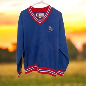 Vtg Kansas Jayhawks v neck sweatshirt Size Large